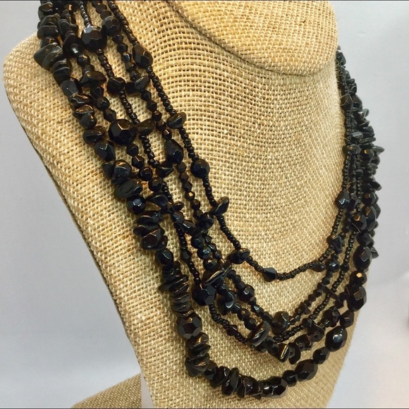 3/$30 VINTAGE MONET BLACK BEAD NECKLACE MULTI-STRAND LAYER RETRO ANTIQUE STYLE - Picture 3 of 10